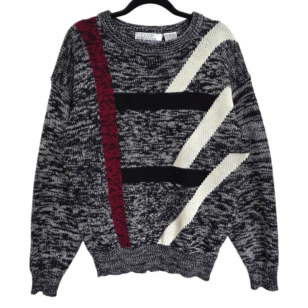 Retro Club International Geometric Pullover Crewneck Sweater Mens Large Acrylic